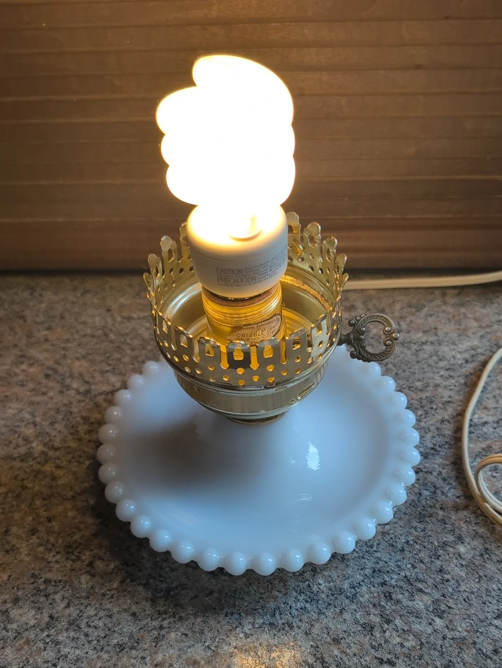 Vintage Milk Glass Hobnail Night Hurricane Electric Table Lamp Hand Painted